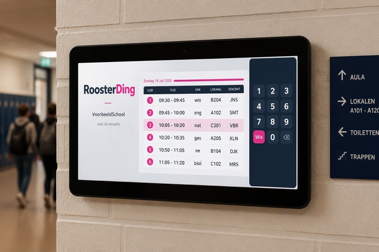 RoosterDing op een tablet in een schoolgang